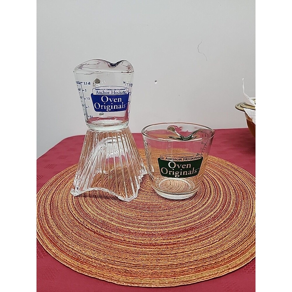Anchor Hocking Oven Originals Measuring Cups Set Of 2 1970's Excellent Graphics